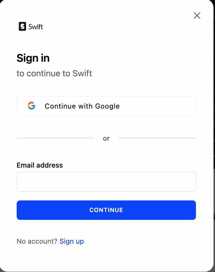 Swift sign-in screen with a Continue with Google button