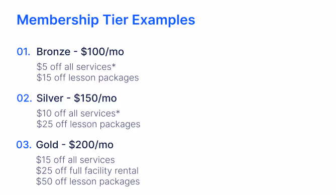 example membership tier pricing from Swift's pricing guide resource